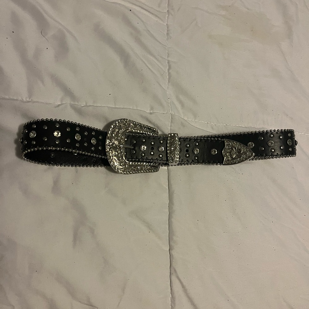 Y2K Studded Black Belt with Silver Accents